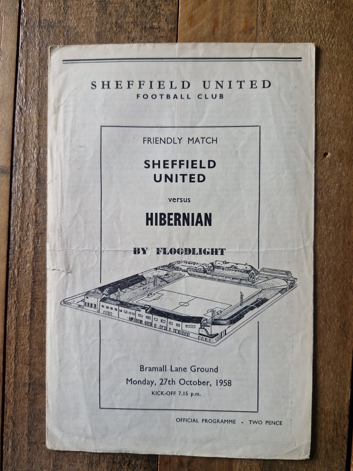 Sheffield United v Hibernian 27/10/1958 Friendly Match Programme for sale on Ebay