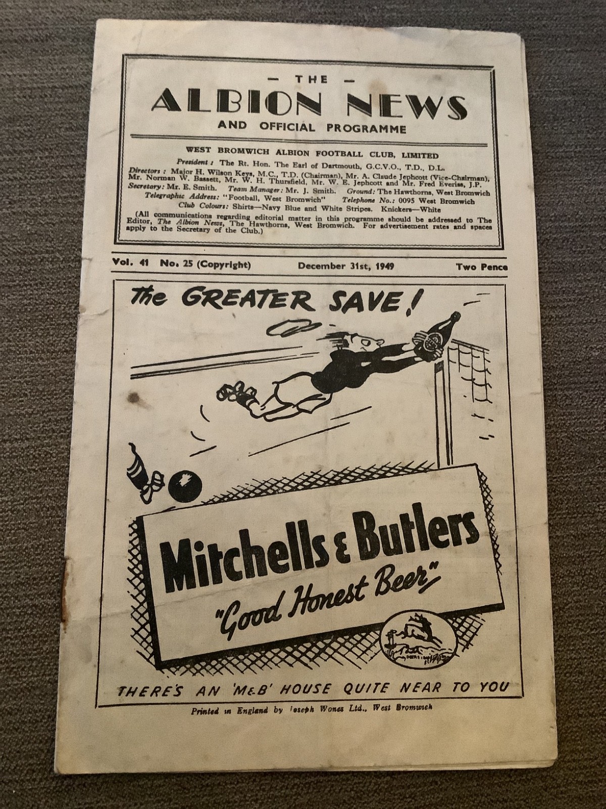 31 December 1949 West Brom WBA Reserves v Sheffield United Reserves for sale on Ebay