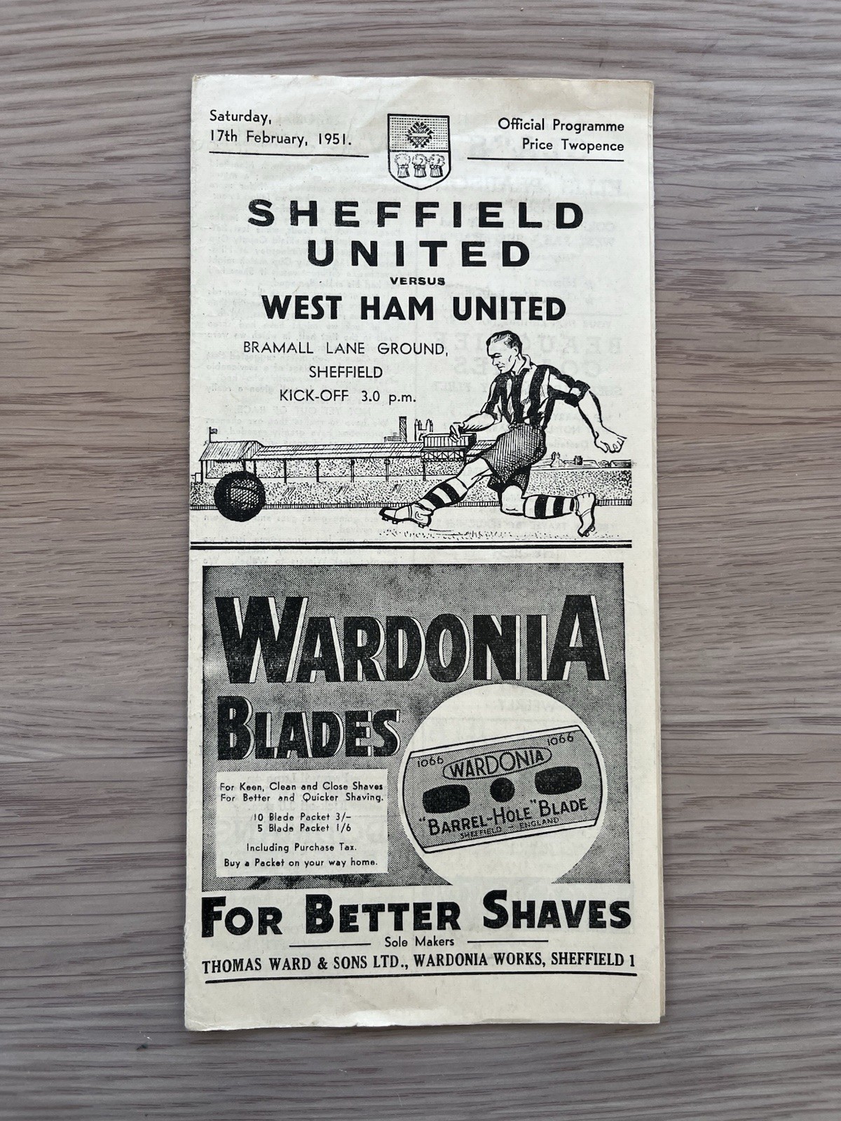 **SHEFFIELD UNITED V WEST HAM UTD 1950/51** for sale on Ebay