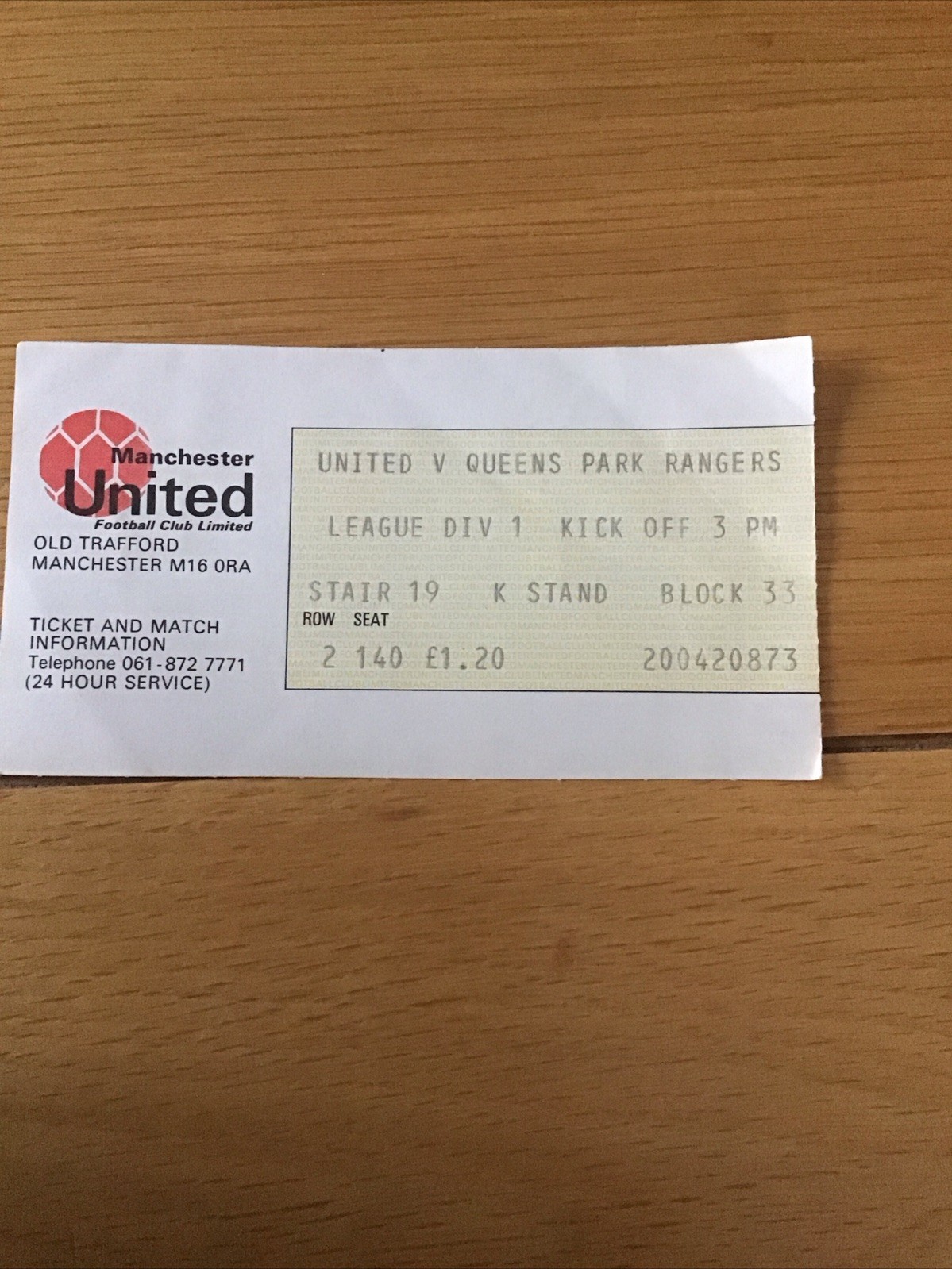 Manchester United v QPR Div1. (think season 1976/77) Ticket Stub for sale on Ebay