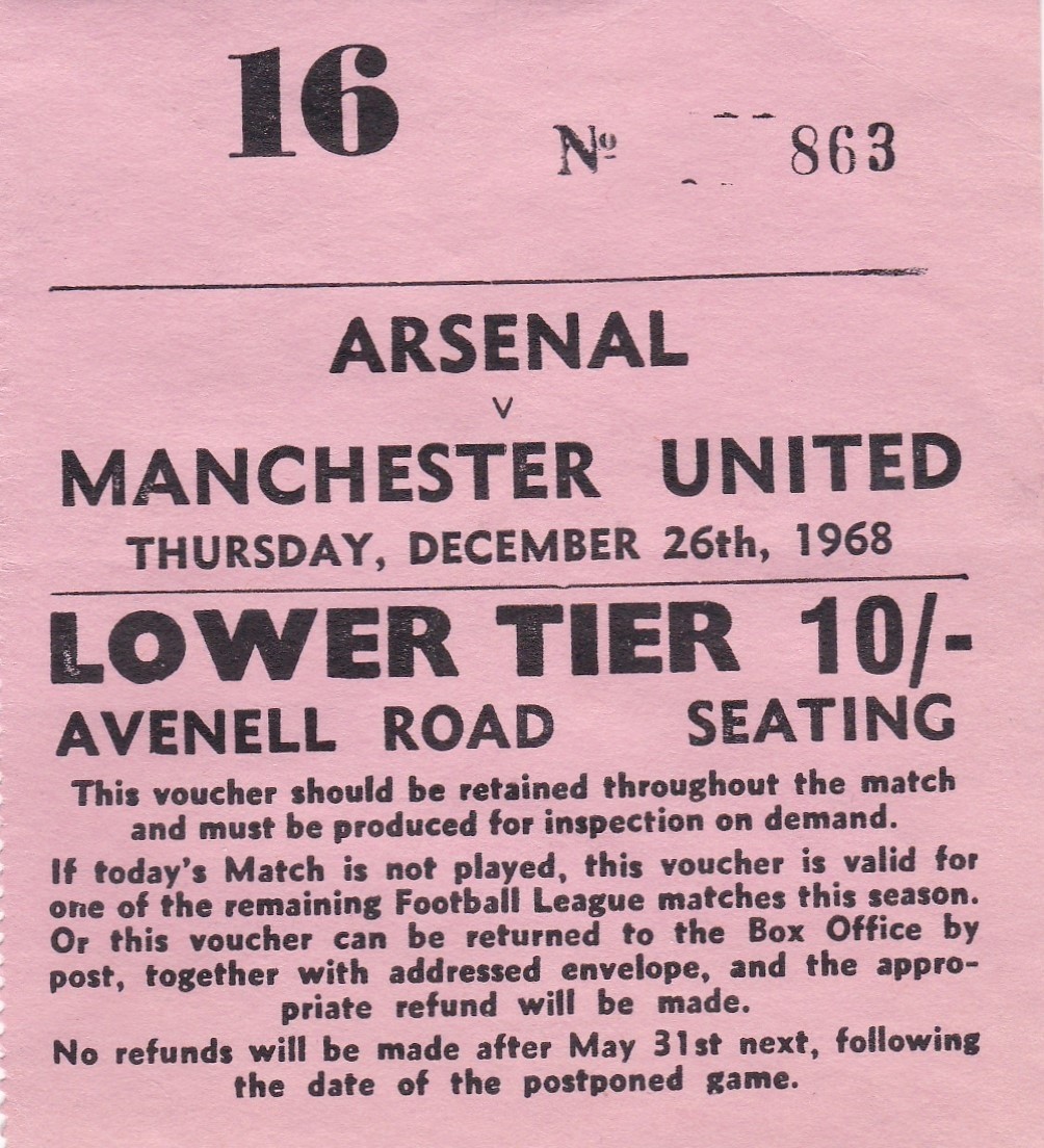 Arsenal v Manchester United - 1st division - 26-12-1968 for sale on Ebay