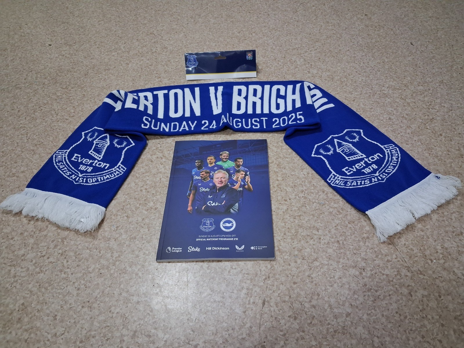 EVERTON v BRIGHTON  24/8/2025 OFFICIAL  PROGRAMME & HALF & HALF SCARF OFFICIAL  for sale on Ebay