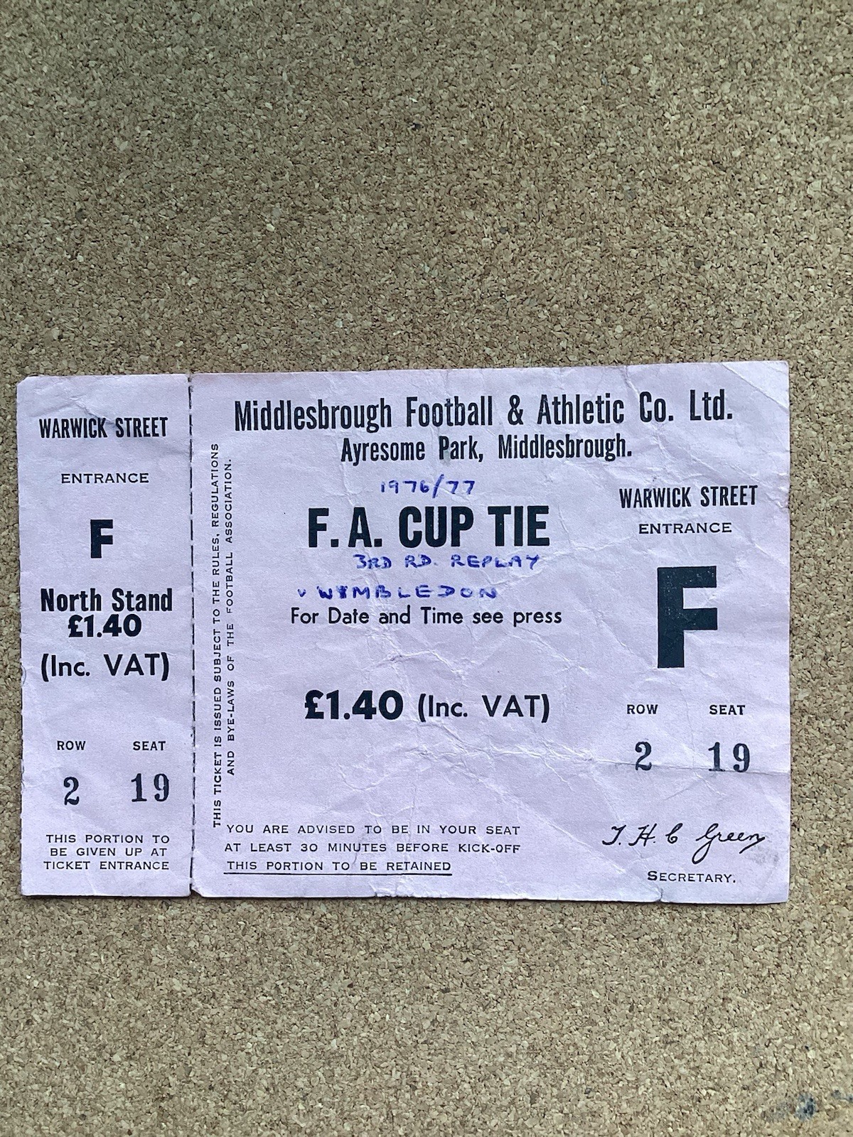 TICKET (COMPLETE) - Middlesbrough v Wimbledon (FAC 3rd Round Replay) 11/1/1977 for sale on Ebay