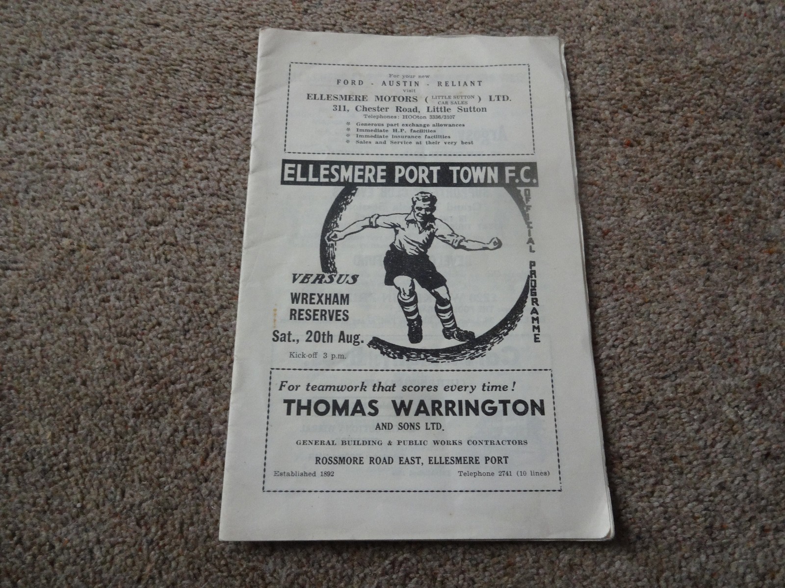 Ellesmere Port Town V Wrexham Reserves 66/67 Cheshire League Programme. for sale on Ebay
