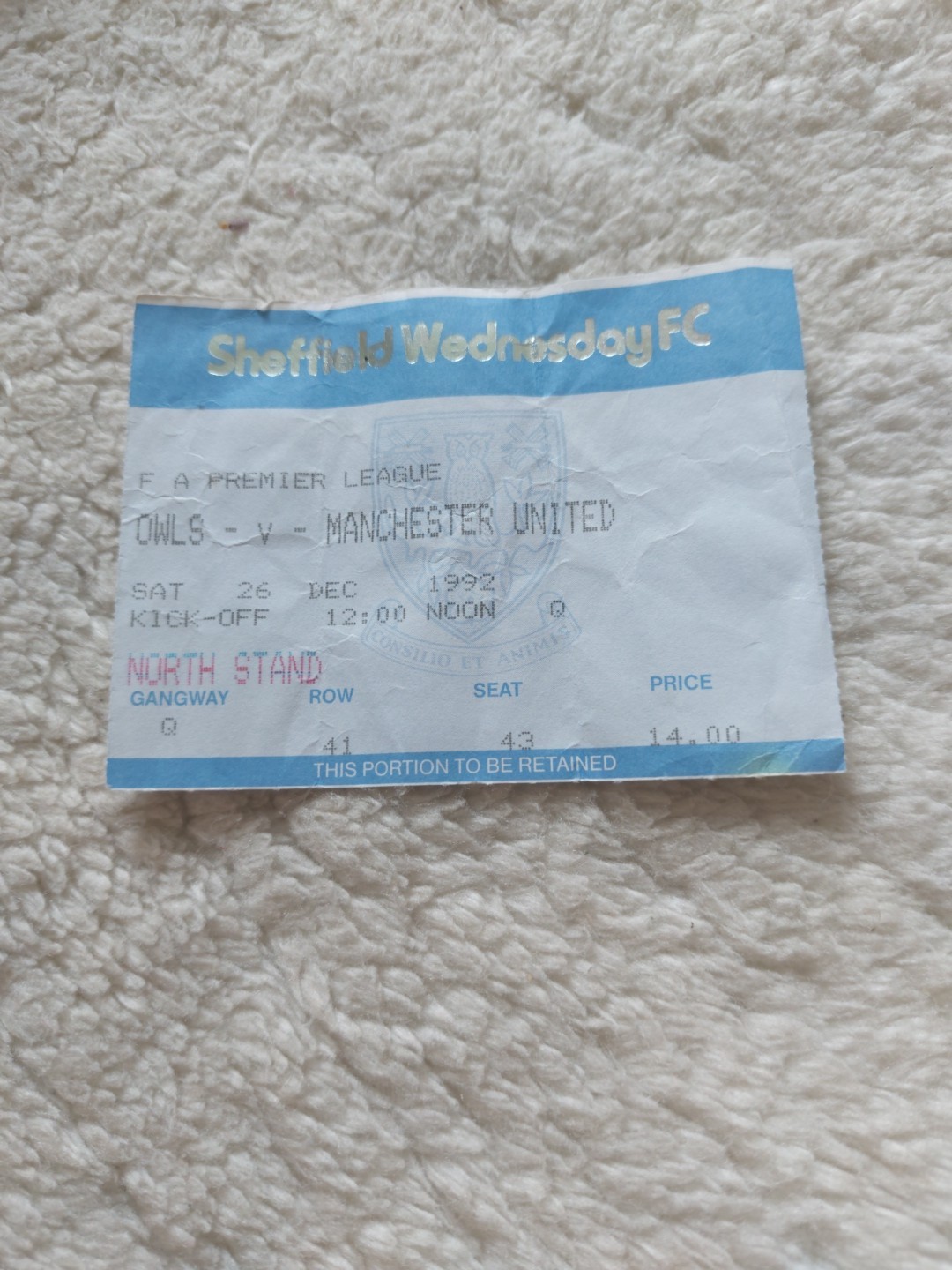 SHEFFIELD WEDNESDAY v MANCHESTER UNITED FOOTBALL MATCH TICKET 26th DEC 1992 for sale on Ebay
