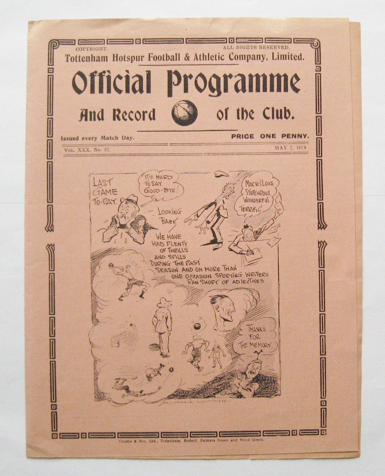 TOTTENHAM HOTSPUR v SHEFFIELD WEDNESDAY 1937/1938 *Exc Cond Programme NO FOLD* for sale on Ebay
