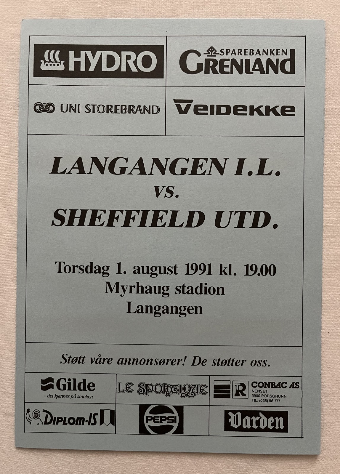 1991 - 1992  Langangen Norway  v  Sheffield United Friendly for sale on Ebay