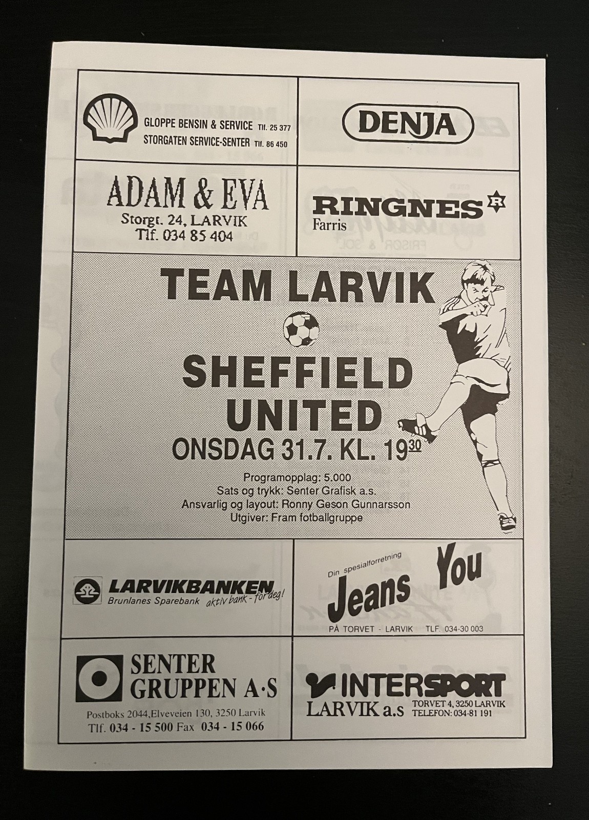 1991 - 1992  Team Larvik Norway v Sheffield United Friendly for sale on Ebay