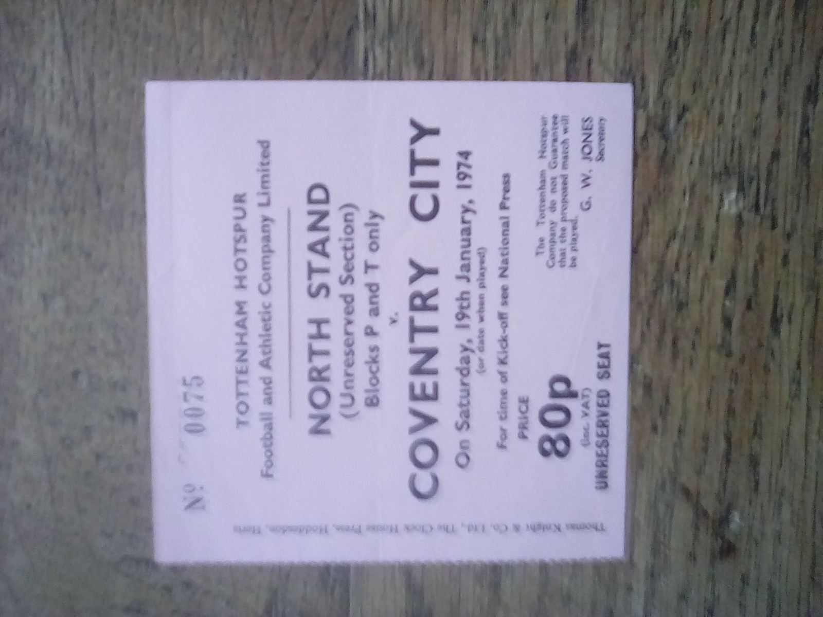 tottenham ticket v Coventry City 19/01/1974 for sale on Ebay