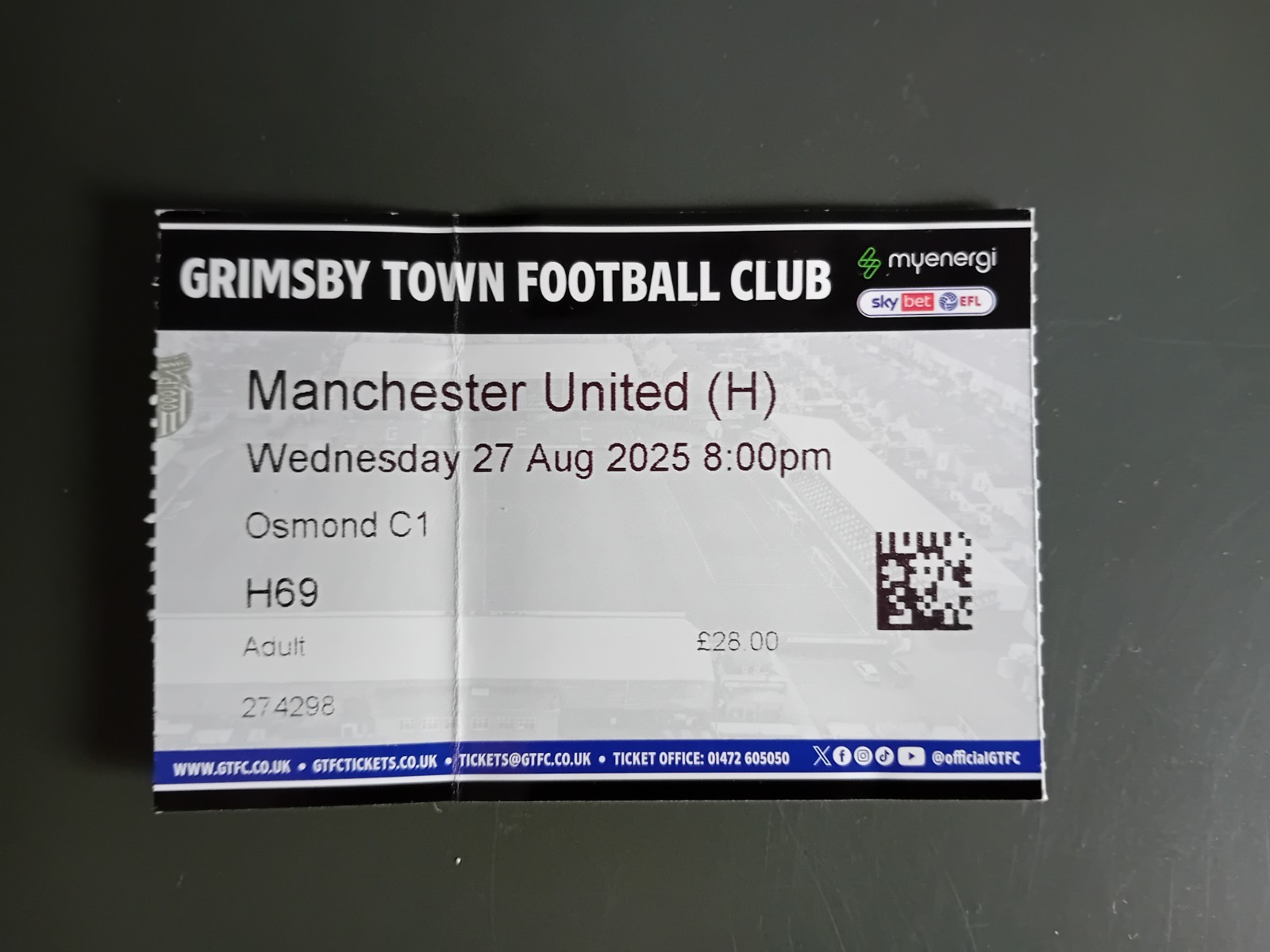 Grimsby Town v Manchester United Match Ticket Carabao Cup 25/26 for sale on Ebay