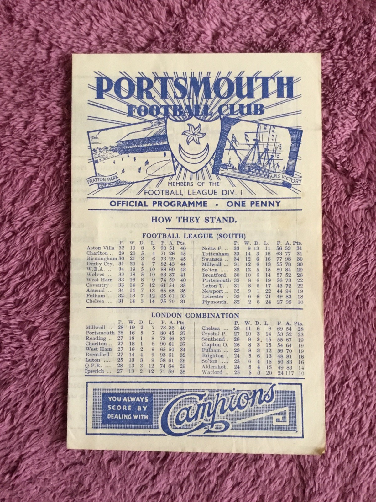 1945/46 PORTSMOUTH v BIRMINGHAM CITY - FOOTBALL PROGRAMME for sale on Ebay