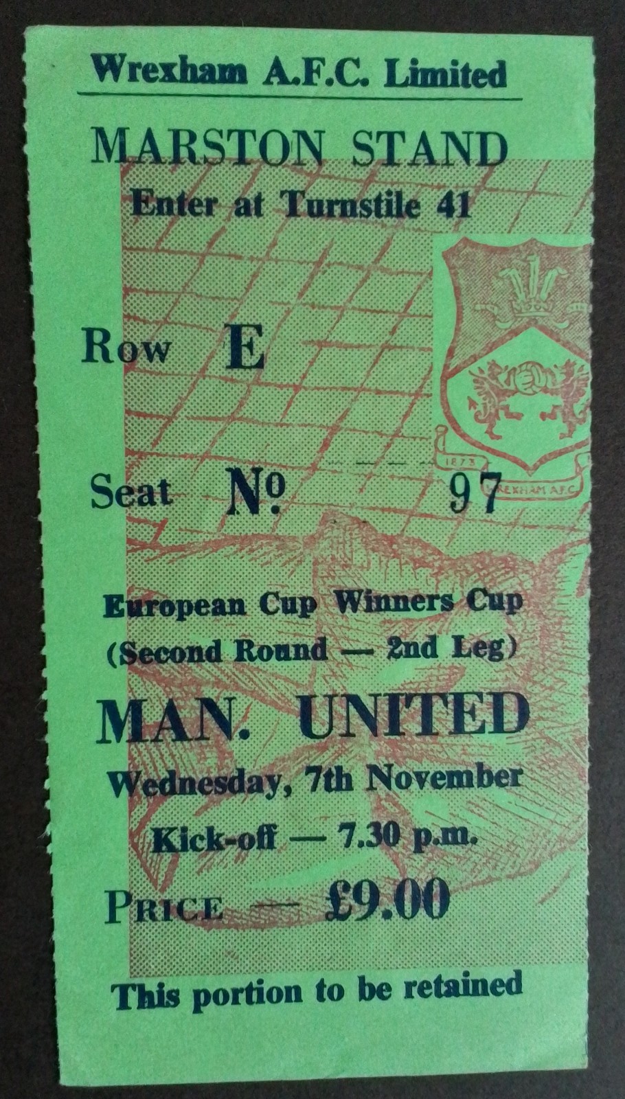 Wrexham v Manchester United European Cup Winners Cup 1990/1 for sale on Ebay