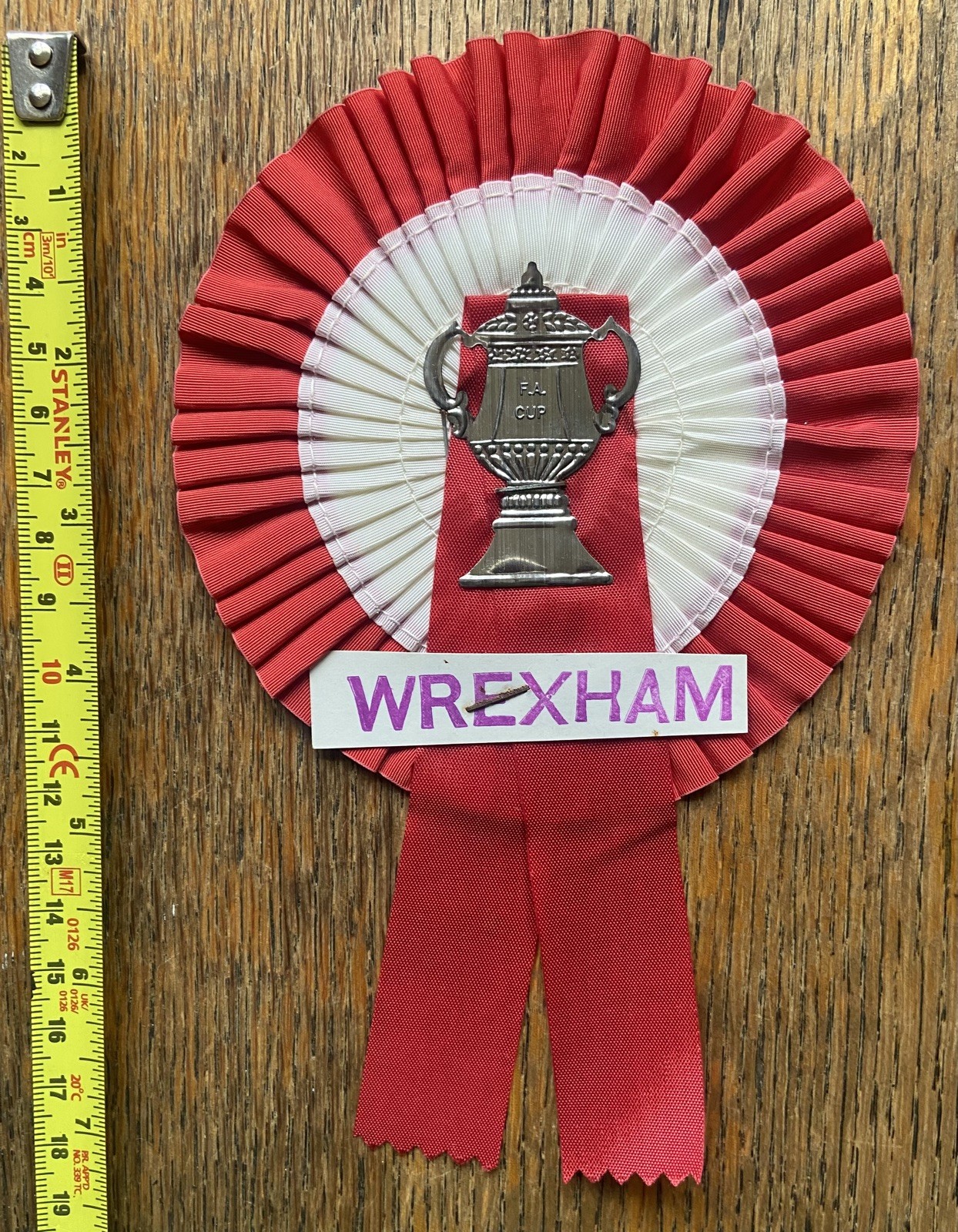 1960s/70s Vintage WREXHAM AFC 'FA Cup' ROSETTE. 19cm x 12cm. Excellent. for sale on Ebay
