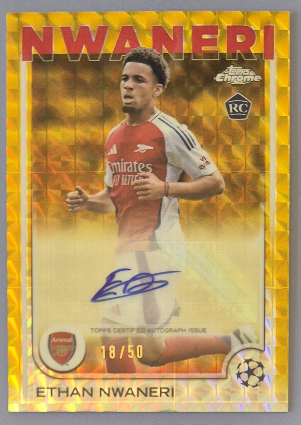 2024-25 Topps Chrome Ethan Nwaneri Auto /50 RC Gold Geometric Arsenal Rookie UCC for sale on Ebay