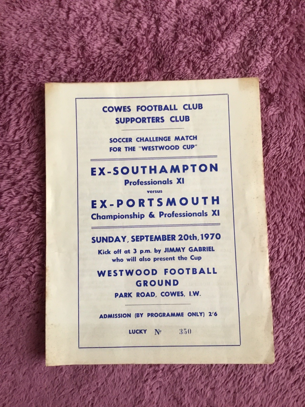 1970/71 EX SOUTHAMPTON XI v EX PORTSMOUTH XI - PLAYED AT COWES, ISLE OF WIGHT for sale on Ebay