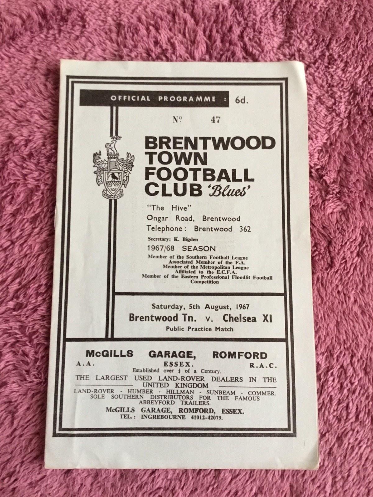 1967/68 BRENTWOOD TOWN v CHELSEA XI - FRIENDLY - FOOTBALL PROGRAMME for sale on Ebay