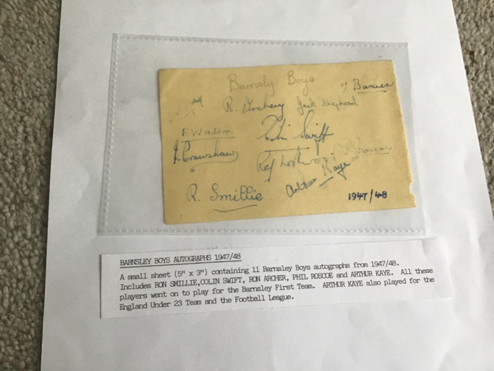 Barnsley Boys Football Signatures 1947/1948 ( 11 No ). for sale on Ebay