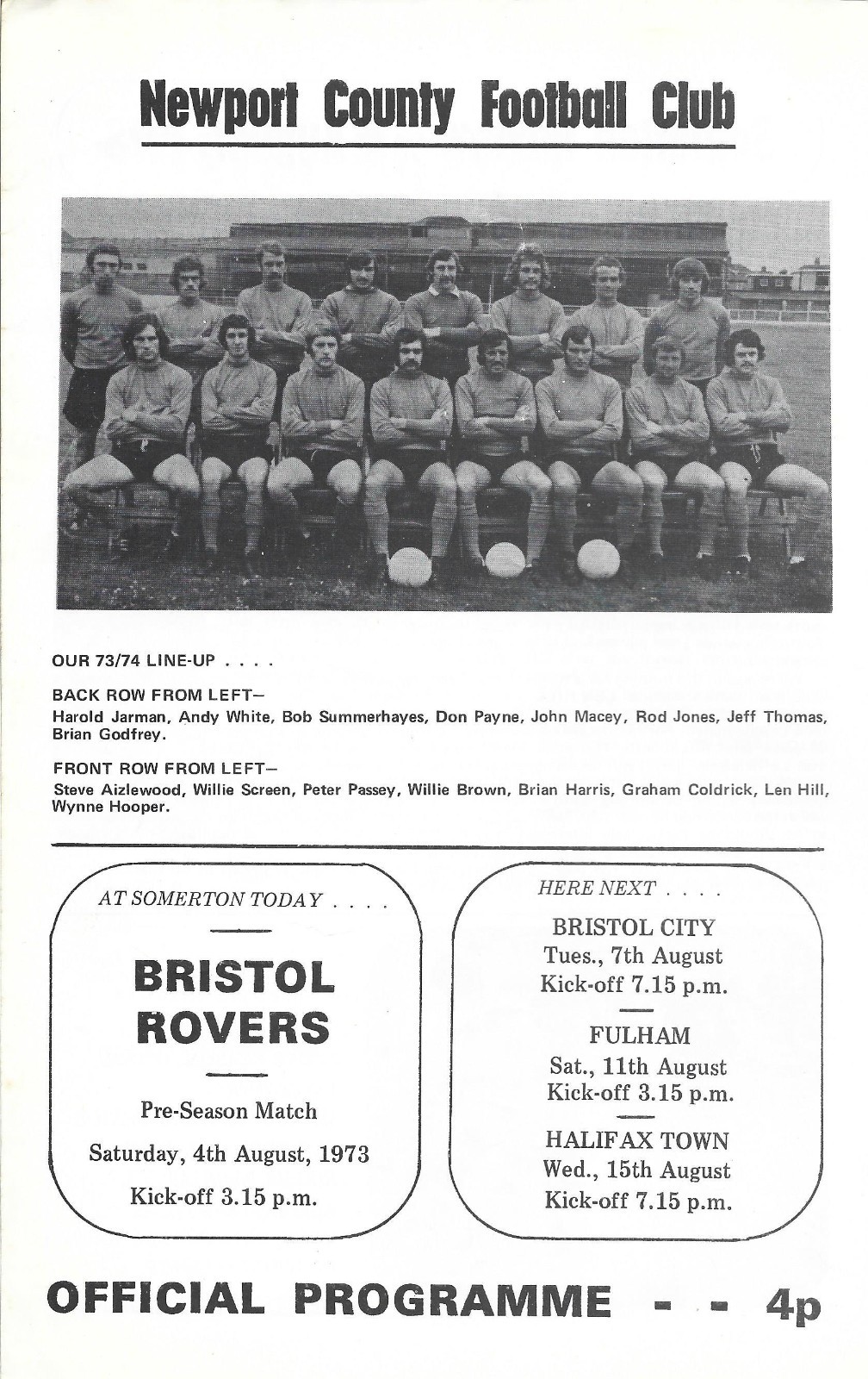 1973/74    NEWPORT COUNTY v BRISTOL ROVERS       Friendly Match for sale on Ebay