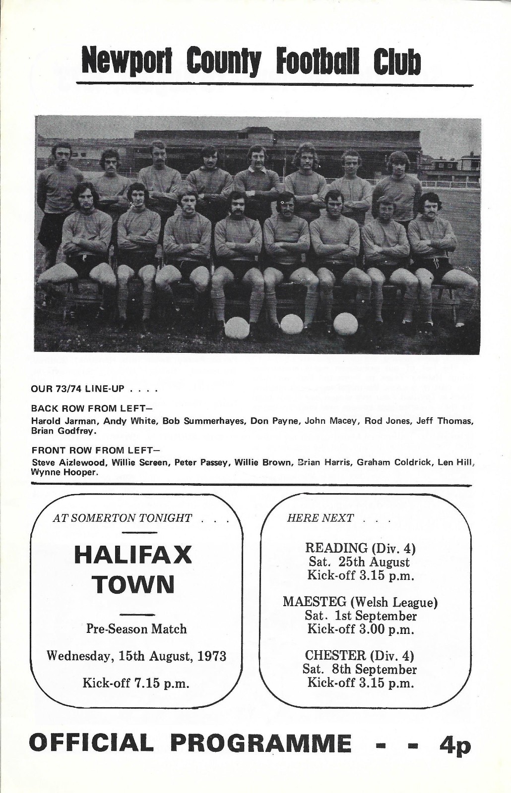 1973/74    NEWPORT COUNTY v HALIFAX TOWN       Friendly Match for sale on Ebay