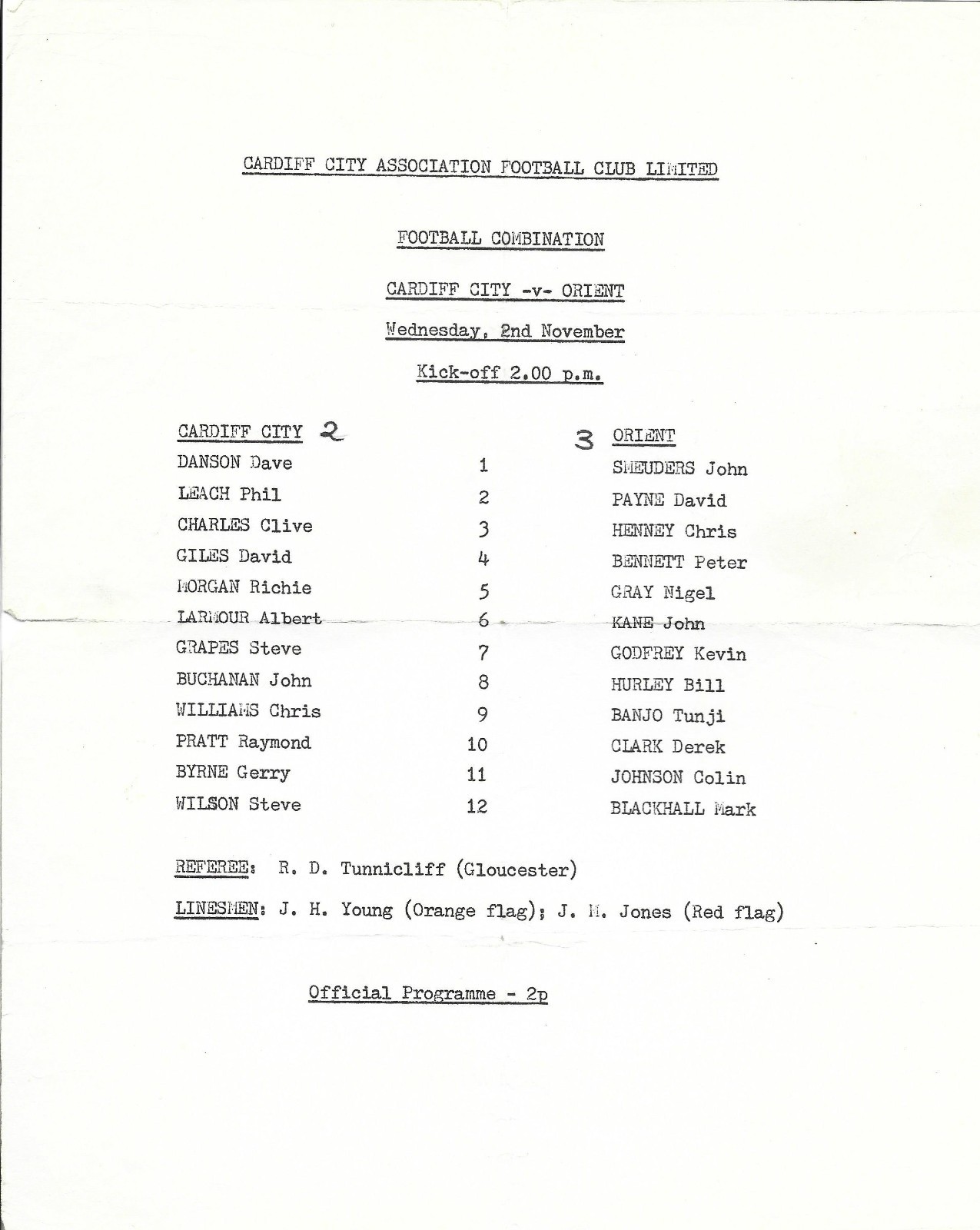 1977/78  CARDIFF CITY Reserves v ORIENT Reserves   Football Combination for sale on Ebay