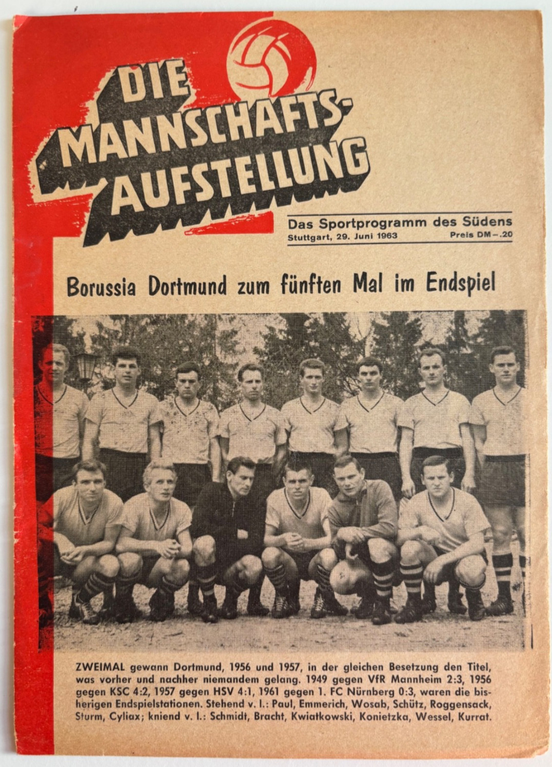 1962/63 Borussia Dortmund v 1. FC Köln Germany League Playoff Final at Stuttgart for sale on Ebay