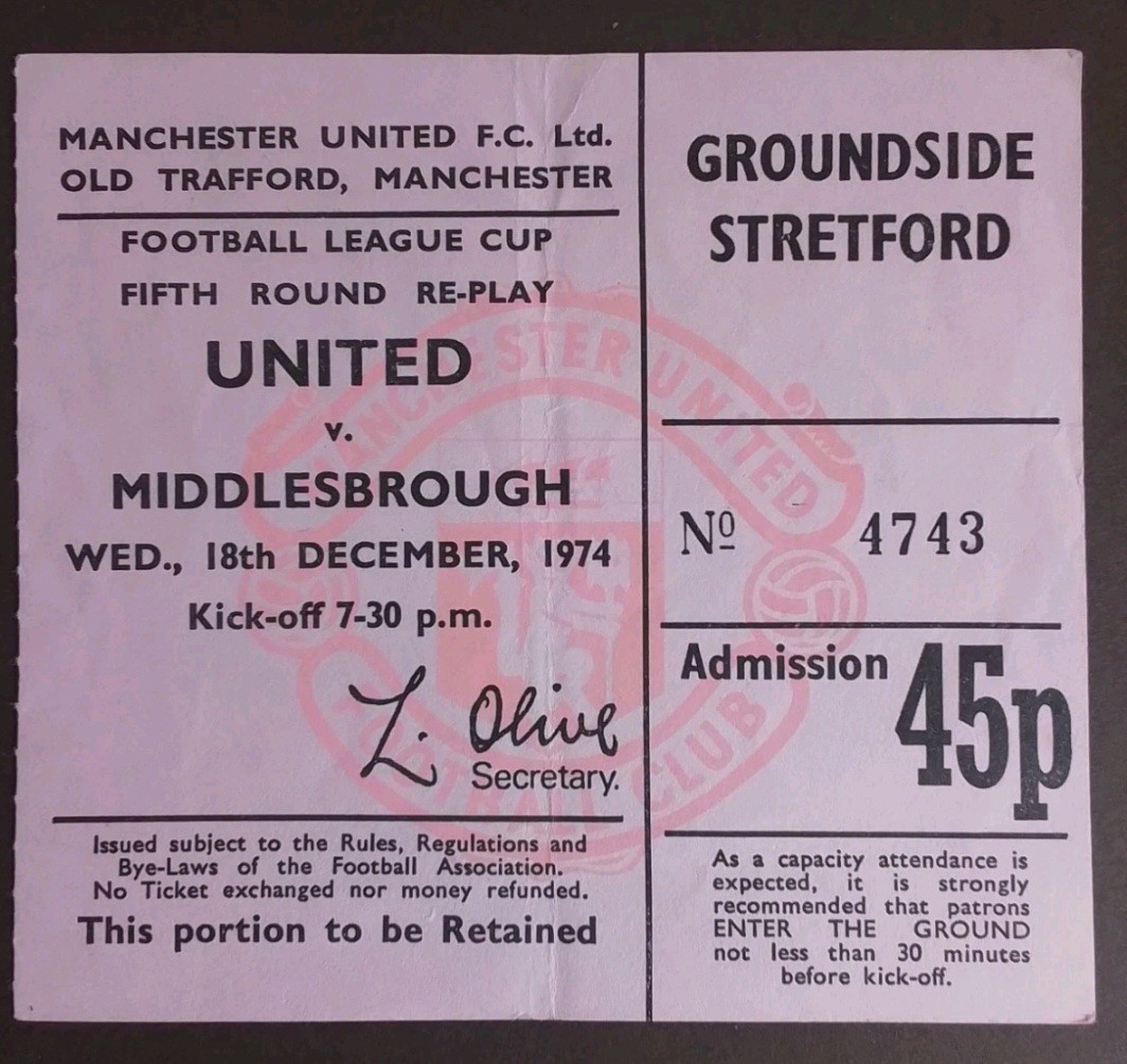 Manchester United v Middlesbrough League Cup 5th Round Replay 1974/5 for sale on Ebay