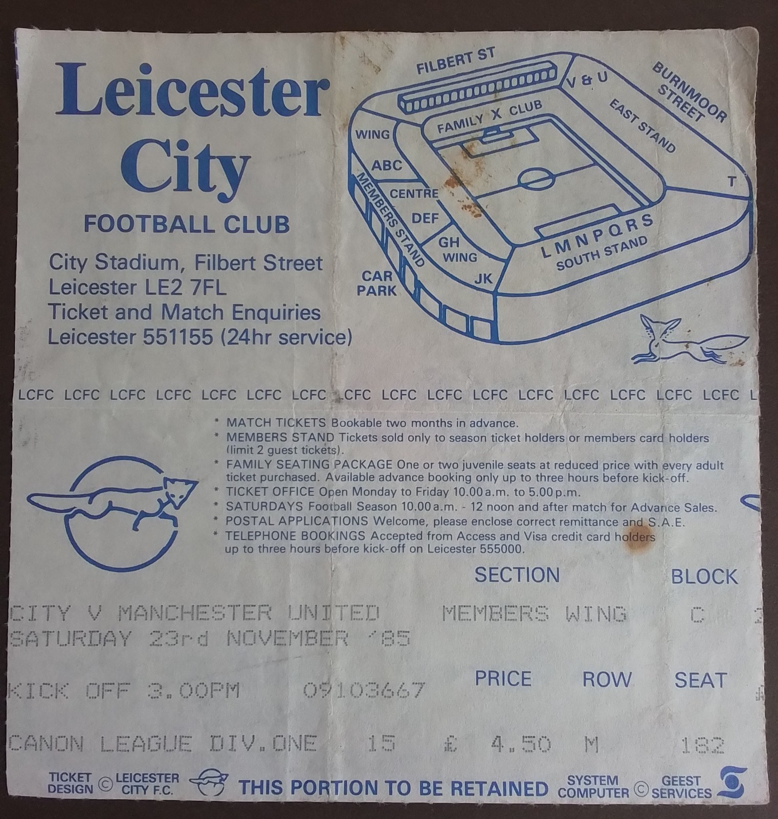 Leicester City v Manchester United Division One 1985/6 for sale on Ebay