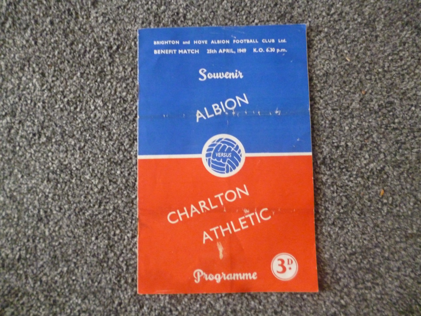 Brighton BHA v Charlton Athletic 1948/1949 BENEFIT Football Programme 25/04/1949 for sale on Ebay