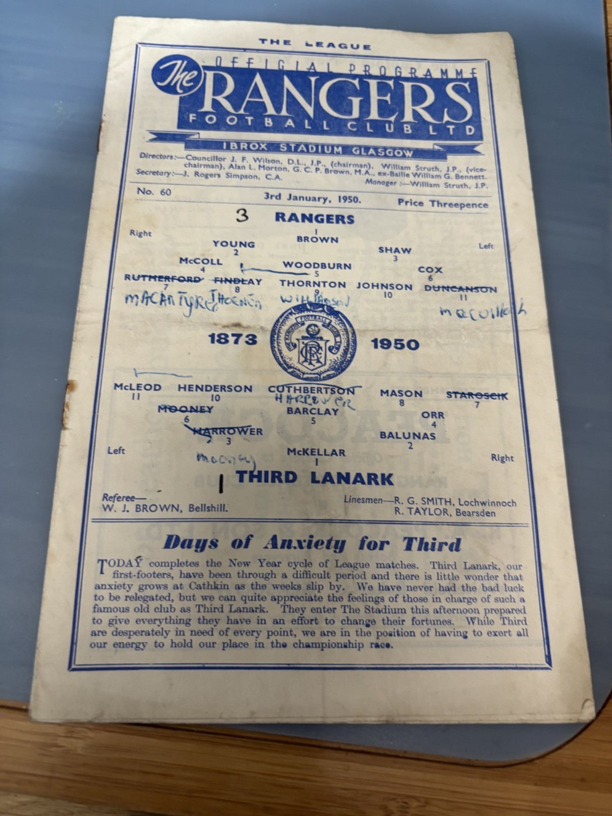 RANGERS v THIRD LANARK Jan 1950 No. 60 for sale on Ebay