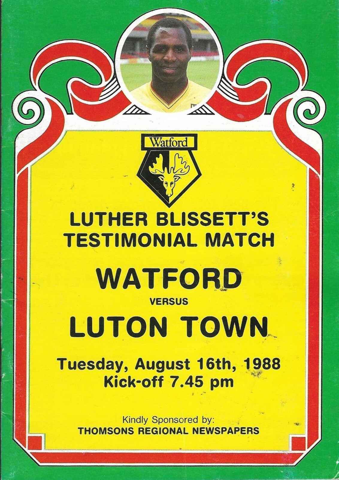 Watford v Luton Town. Luther Blissett Testimonial. 88/89 AUTOGRAPHED for sale on Ebay