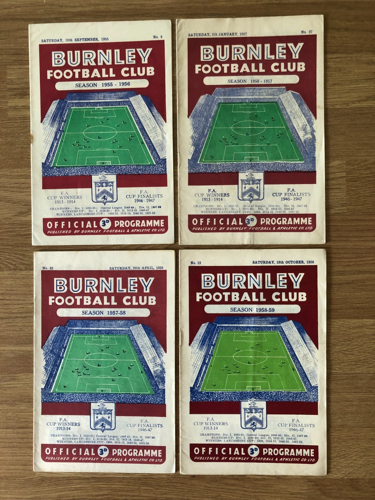 4 Burnley home programmes 1955/56; 1956/57; 1957/58; 1958/59. for sale on Ebay