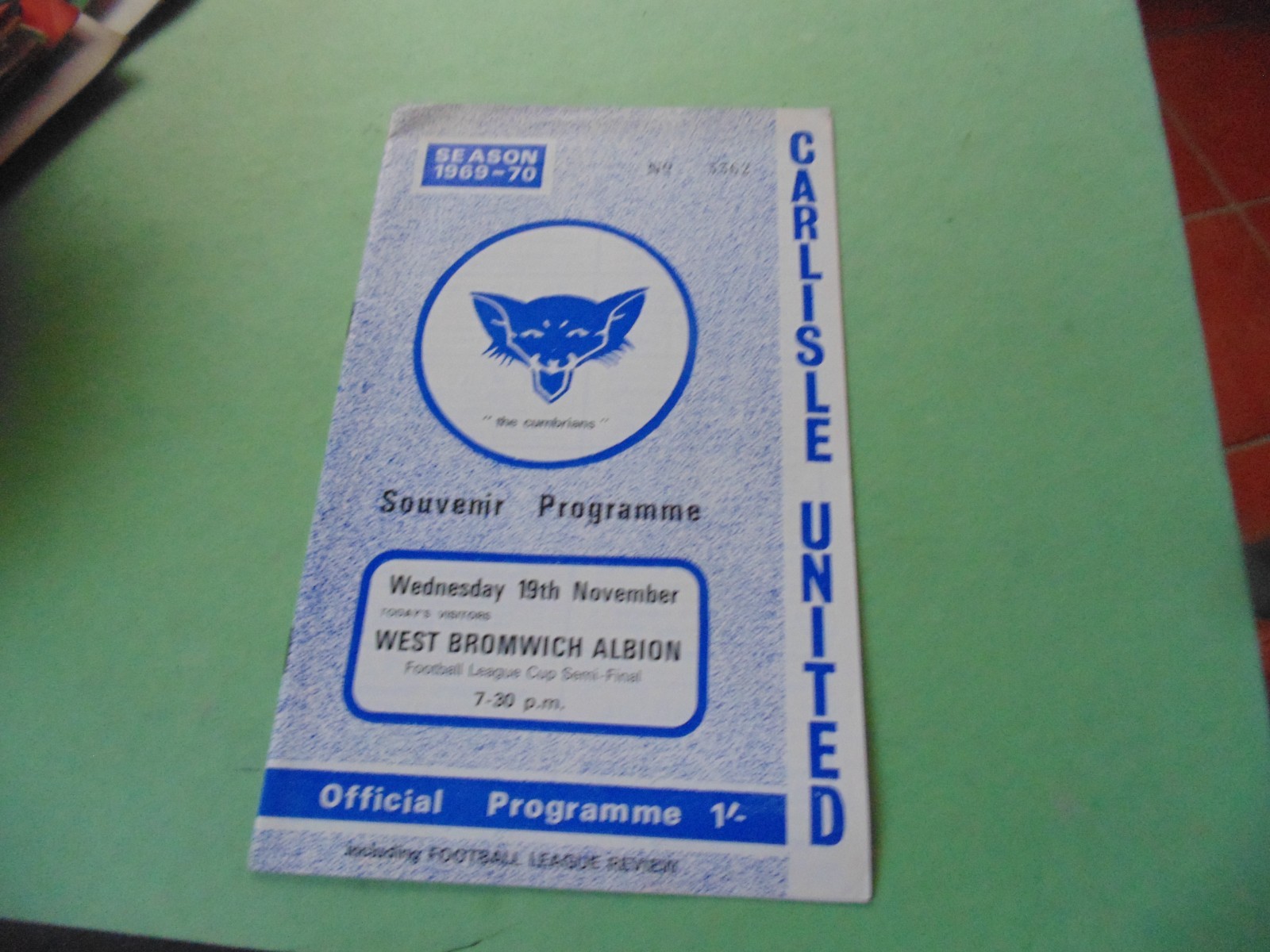 Carlisle United V west Bromwich Albion, 19th Nov, 1969 for sale on Ebay
