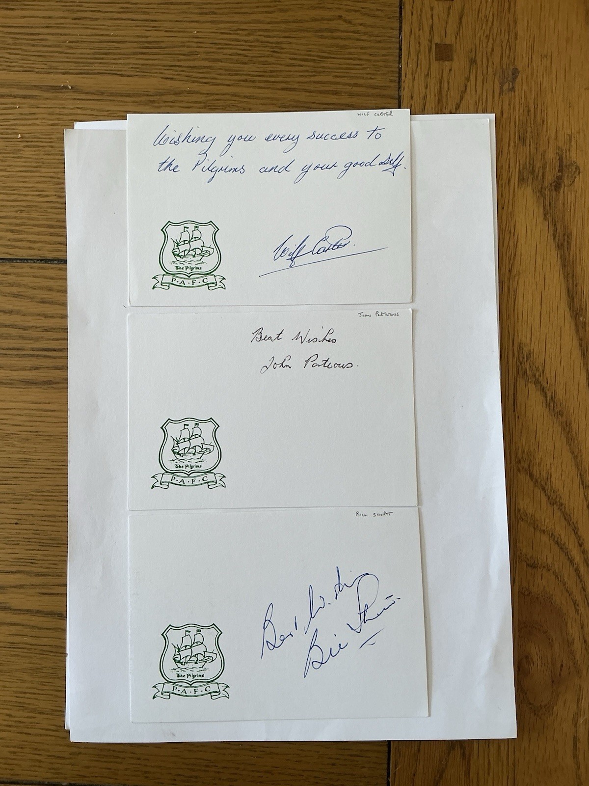 3 PLYMOUTH ARGYLE  Signed Crested Cards  Carter, Porteous, , Shortt for sale on Ebay