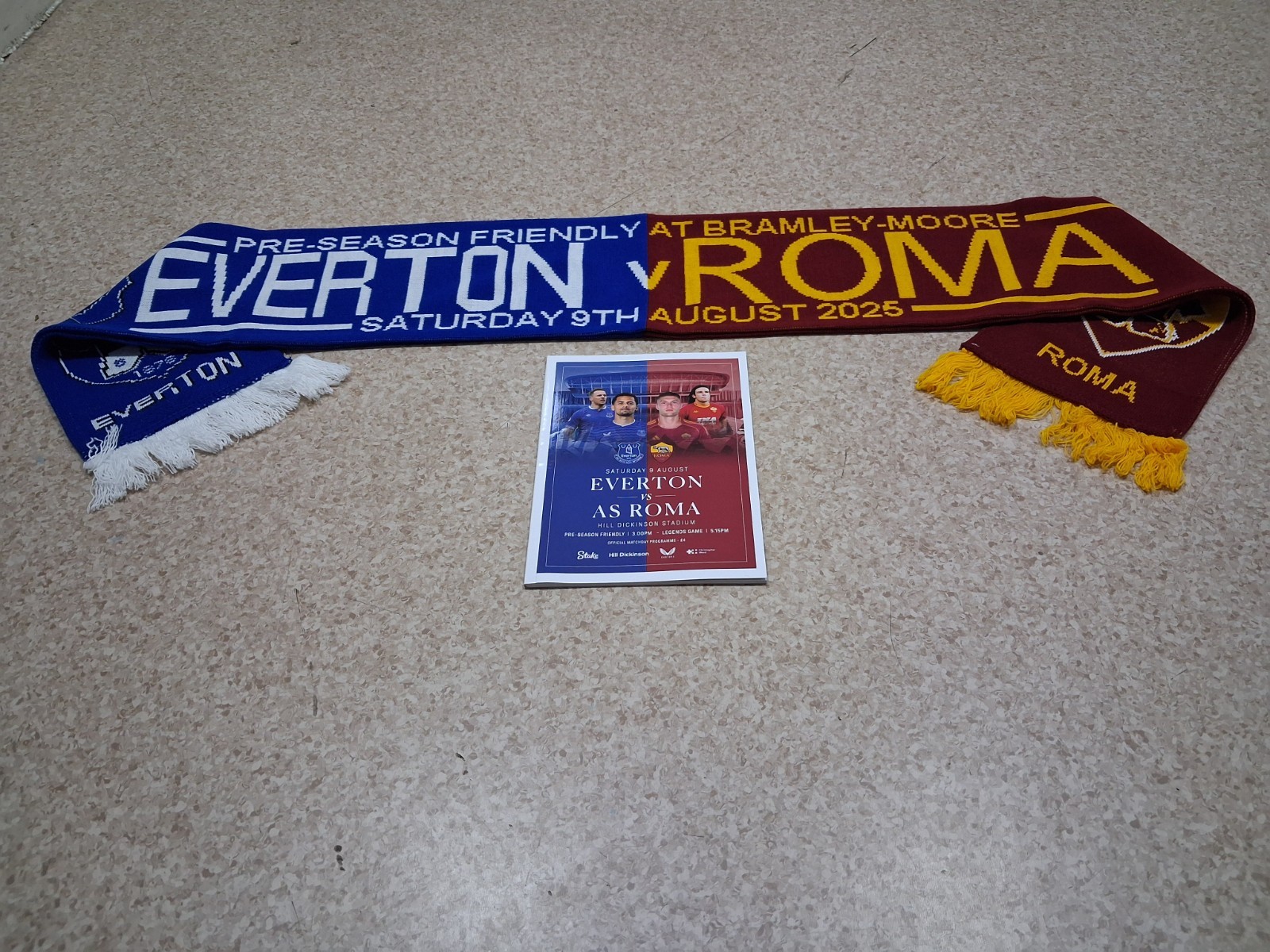 EVERTON v ROMA 9/8/2025 OFFICIAL  PROGRAMME AND HALF AND HALF SCARF UNUSED   for sale on Ebay