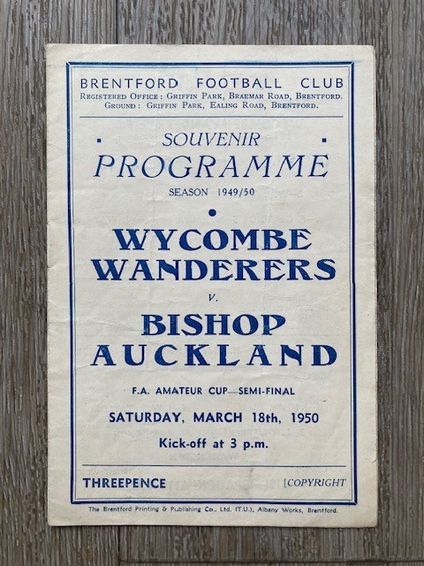Amateur Cup Semi-Final -  Wycombe Wanderers v Bishop Auckland at Brentford 1950 for sale on Ebay