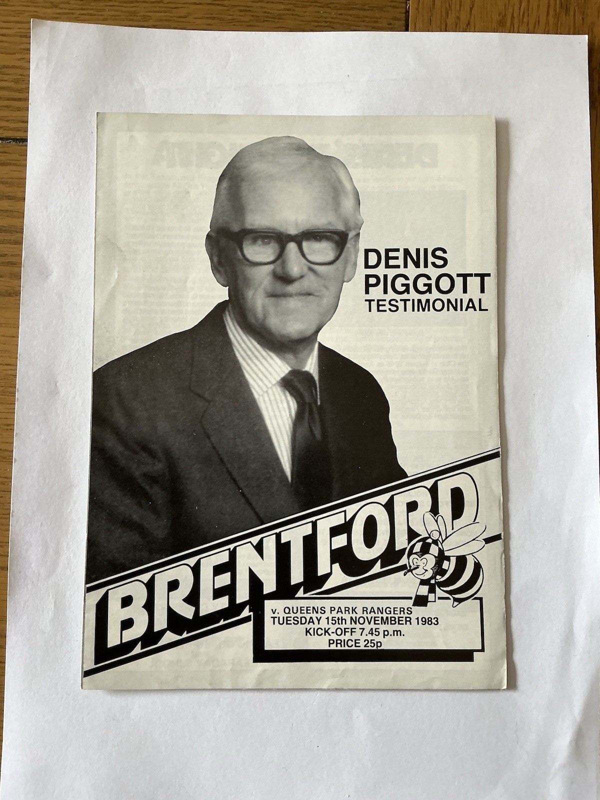 BRENTFORD v QUEENS PARK RANGERS. Denis Piggott Testimonial 1983. for sale on Ebay