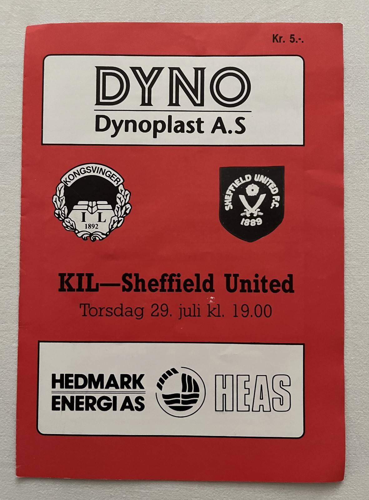 1993 - 1994  Kongsvinger Norway  v  Sheffield United Friendly for sale on Ebay