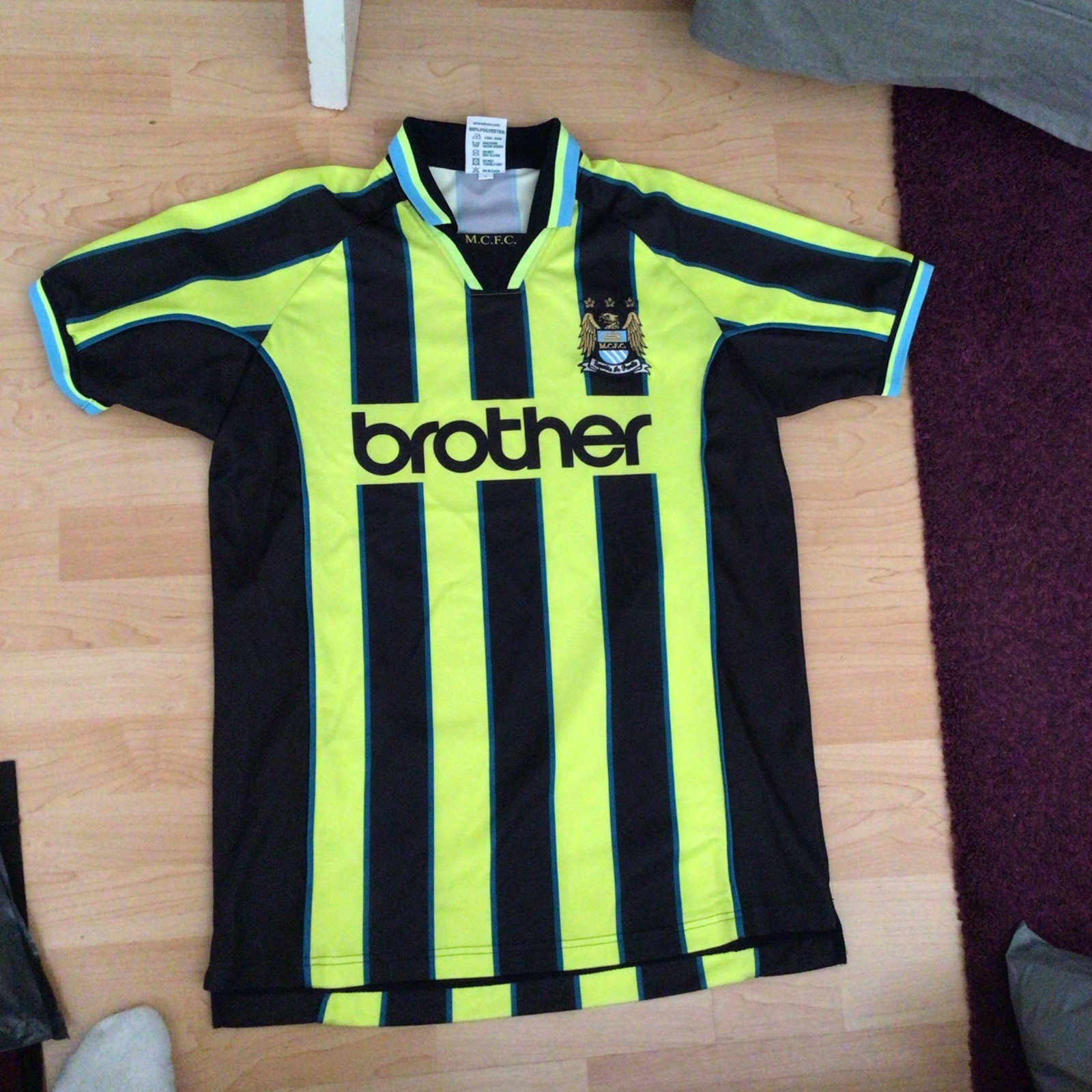 Manchester City Retro Away Shirt Score Draw 1998 1999 Replica Adult Large for sale on Ebay