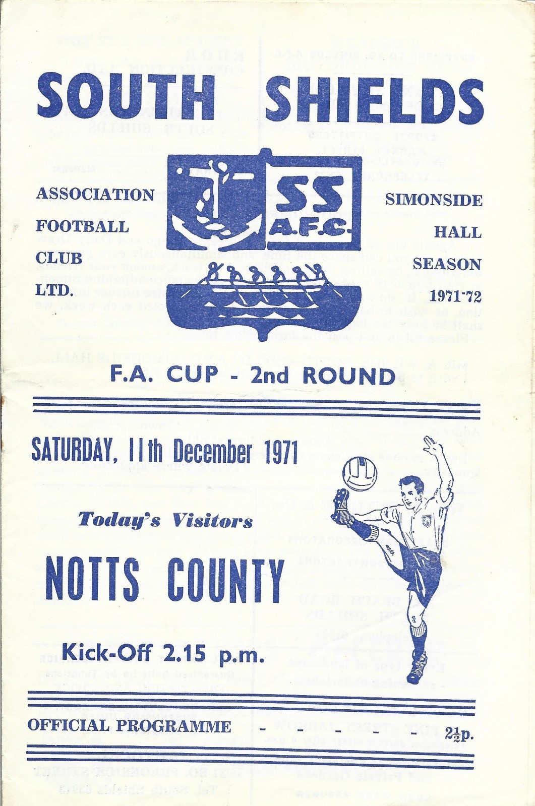 1971/72  SOUTH SHIELDS v NOTTS COUNTY  FA CUP 2nd Round for sale on Ebay