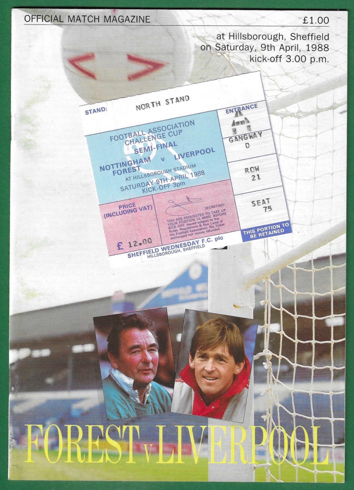 1988 F.A. F.A. CUP SEMI FINAL, NOTTINGHAM FOREST V LIVERPOOL, PROGRAMME & TICKET for sale on Ebay