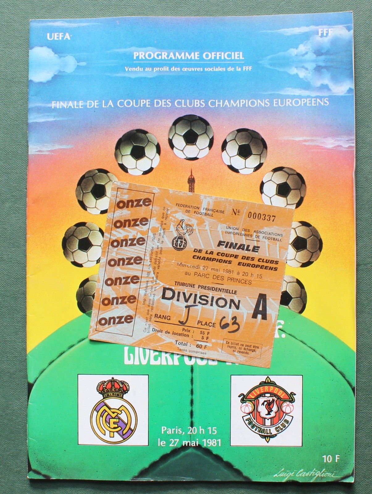 1981 EUROPEAN FOOTBALL CUP FINAL, REAL MADRID V LIVERPOOL, PROGRAMME & TICKET. for sale on Ebay