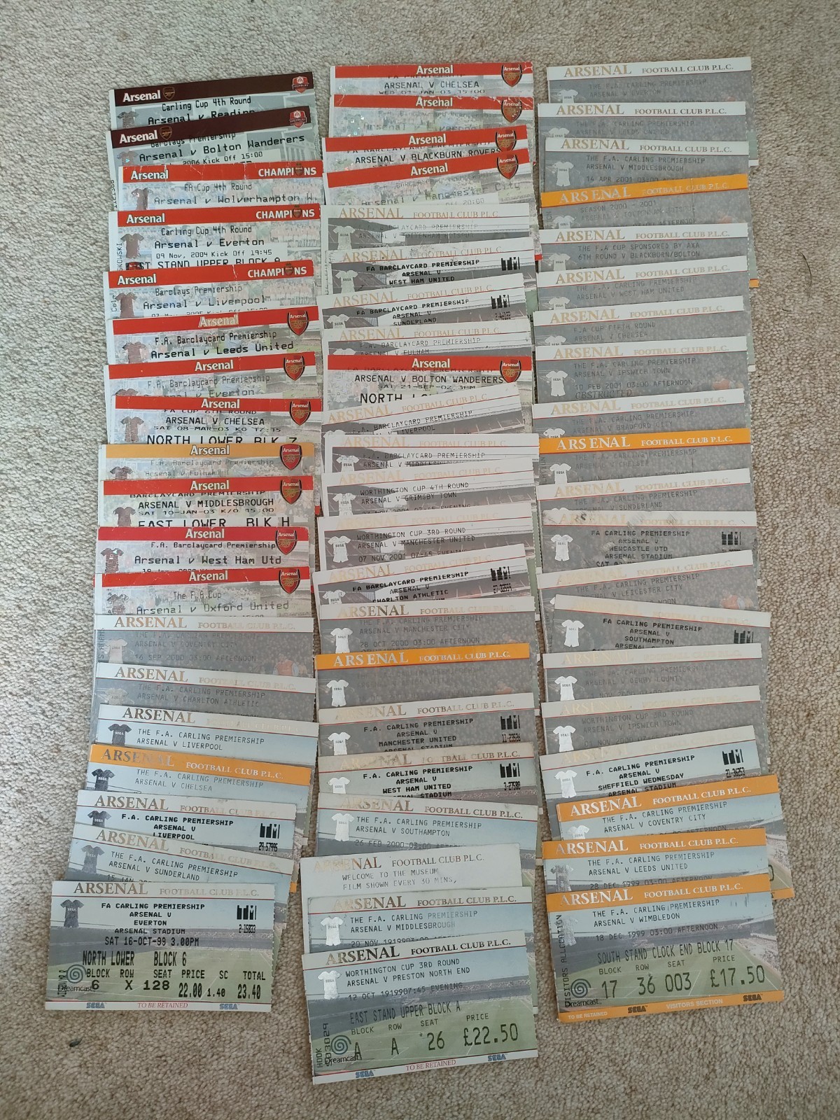 ✔️ x60 Arsenal tickets collection 90's and 2000's Football for sale on Ebay