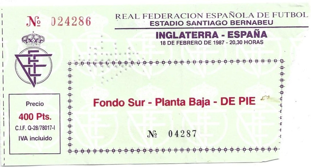 Spain v England 1986/87 Friendly ticket for sale on Ebay