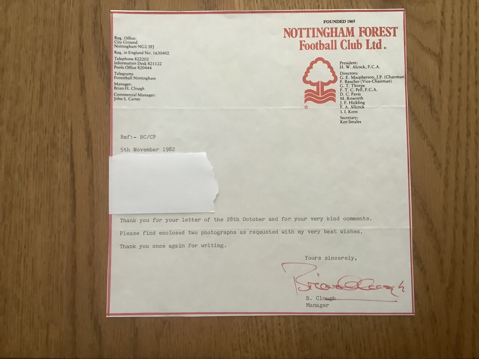 Brian Clough Nottingham Forest Manager Signed  Club Letter  for sale on Ebay
