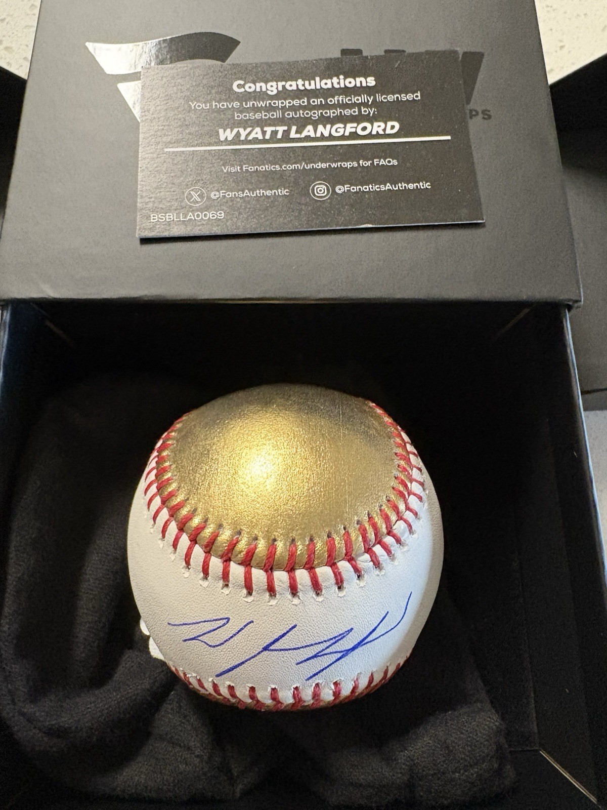 Wyatt Langford Autographed Gold & White Rawlings Baseball Texas Rangers Fanatics for sale on Ebay