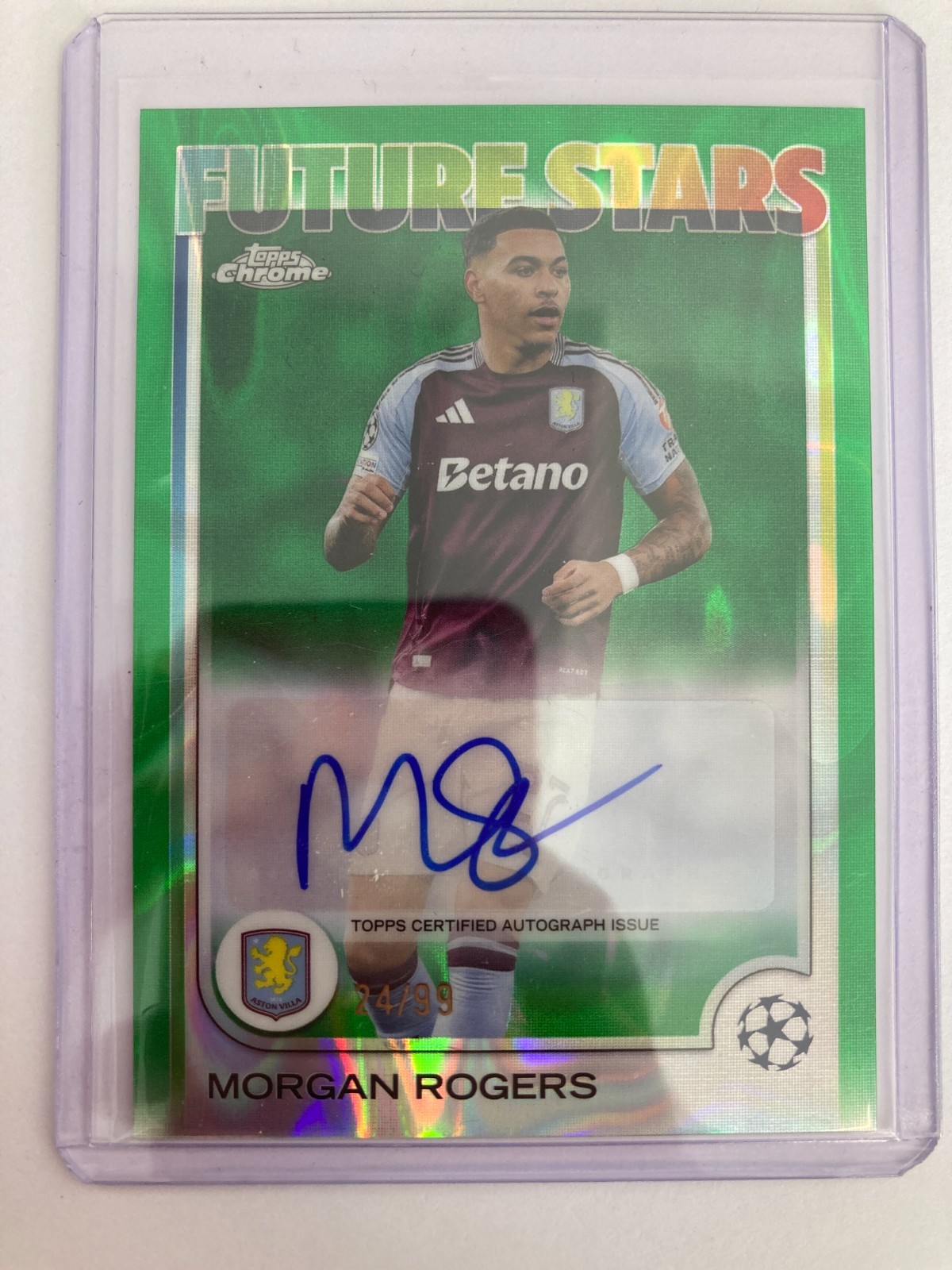 TOPPS CHROME 2025 MORGAN ROGERS ASTON VILLA GREEN LAVA AUTO 24/99. for sale on Ebay