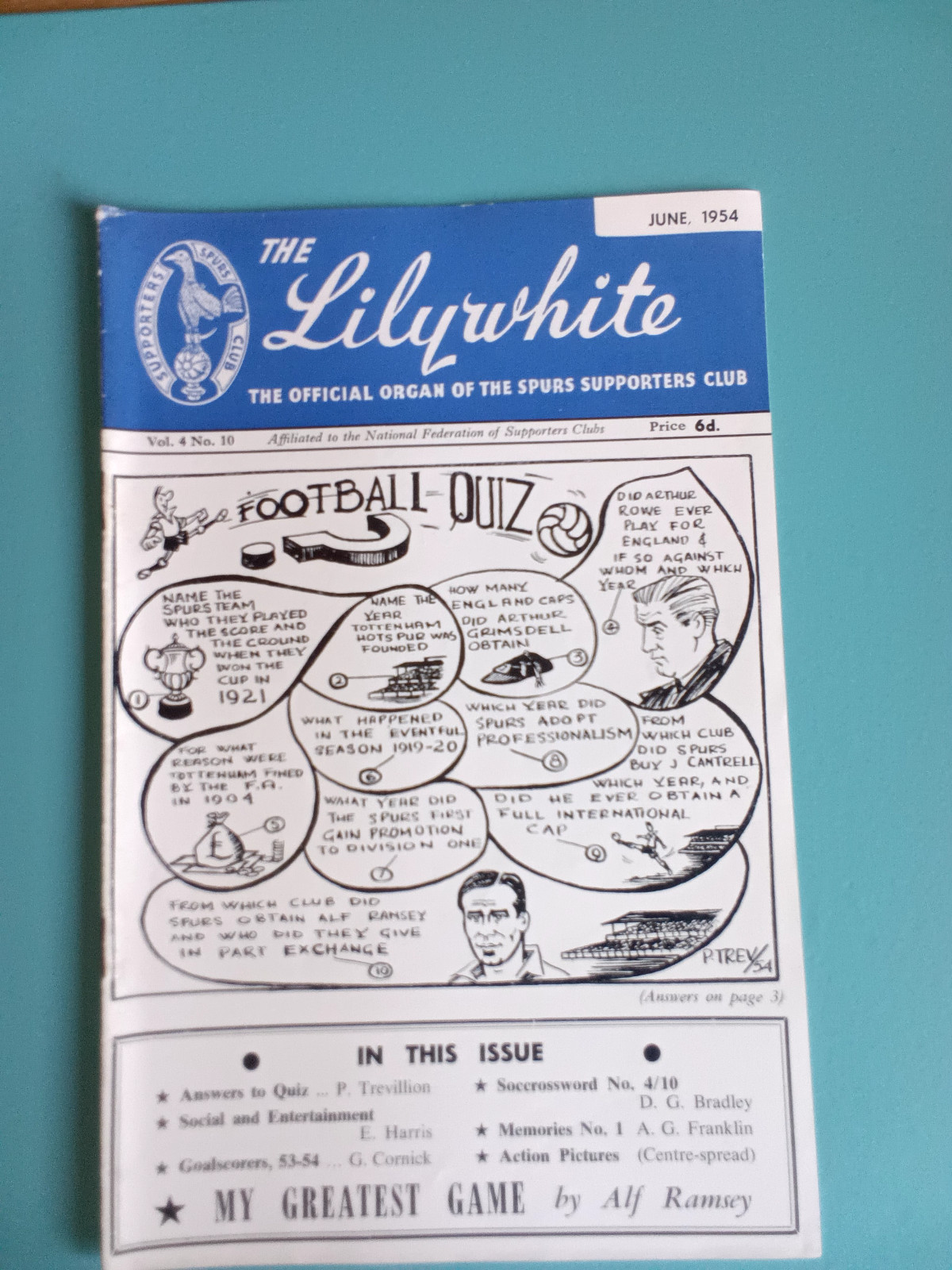TOTTENHAM HOTSPUR LILYWHITE MAGAZINE VOl.4 NUMBER 10 JUNE 1954 GOOD CONDITION. for sale on Ebay