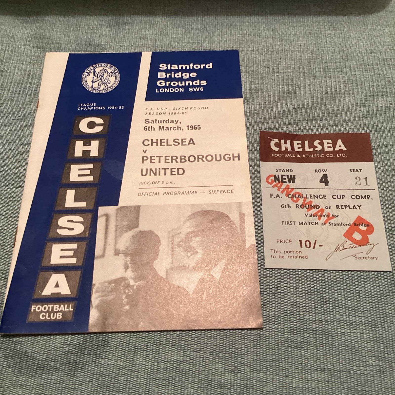1964/5 Chelsea v Peterborough FAC. Plus Match ticket. for sale on Ebay