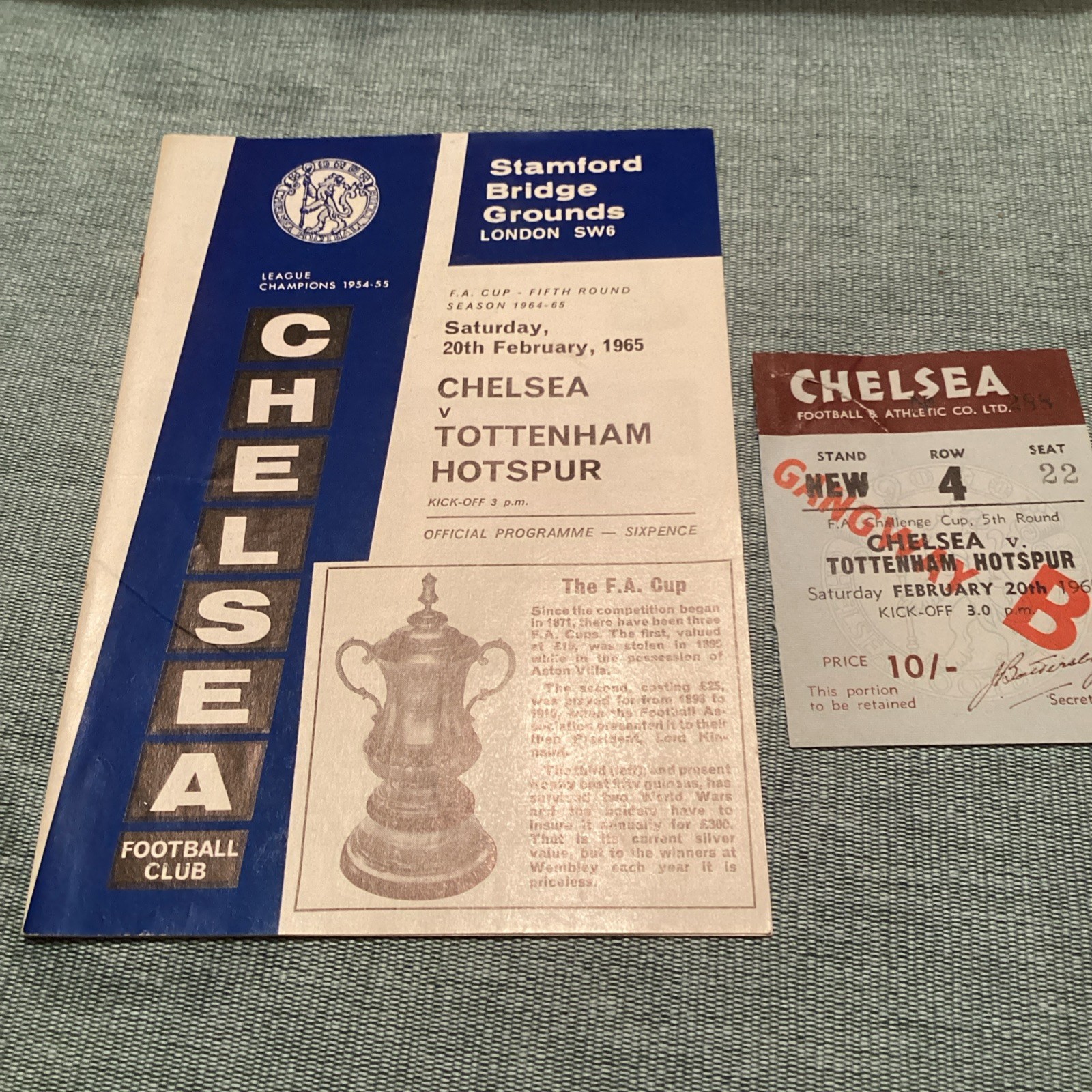 1964/5 Chelsea v Spurs. FAC Plus Match ticket. for sale on Ebay