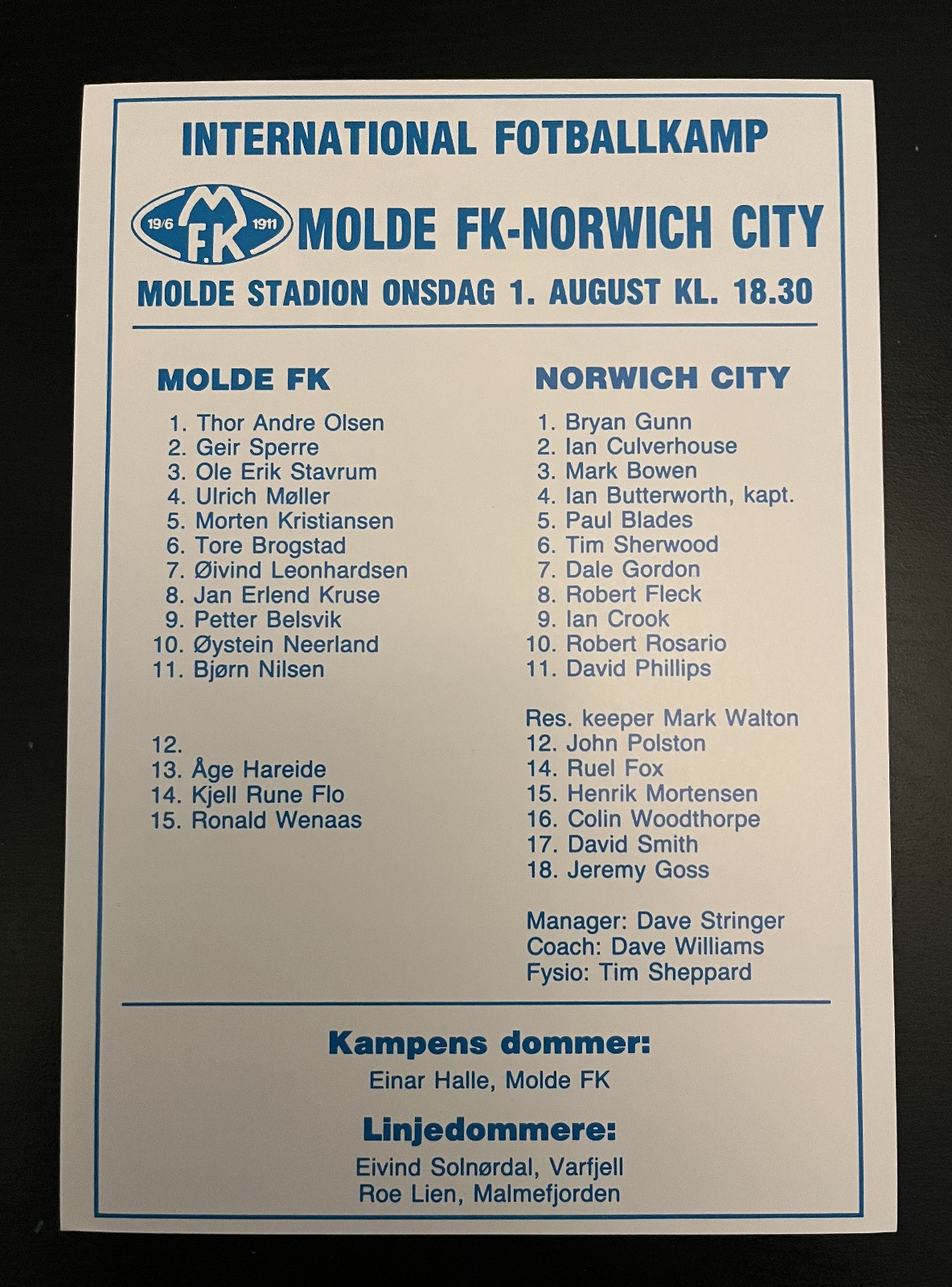 1990 - 1991 Molde Norway v Norwich City Friendly for sale on Ebay
